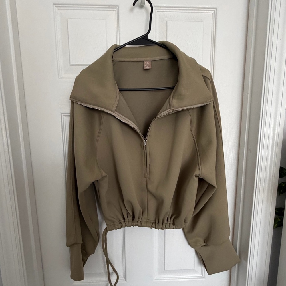 Olive Women's Cropped Quarter-Zip Sweatshirt